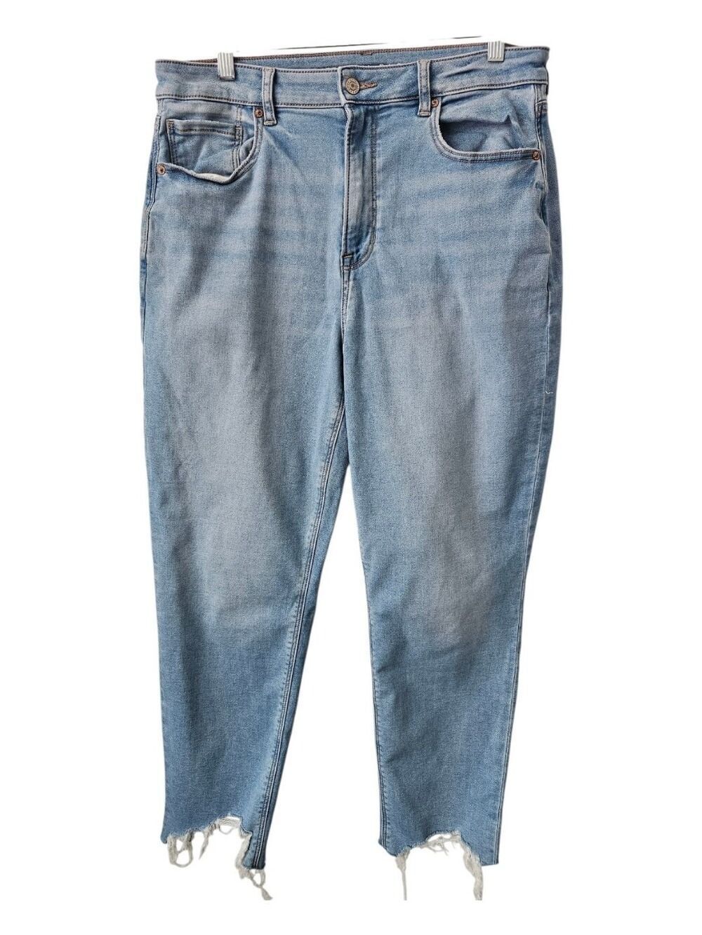 AMERICAN EAGLE Size 12 Mom Style Soft Knit Light Wash Distressed Jeans